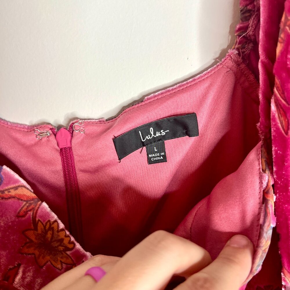 Lulus Simply Decadent Pink Floral Velvet Burnout Bustier Mini Dress Fairycore L - Picture 4 of 7